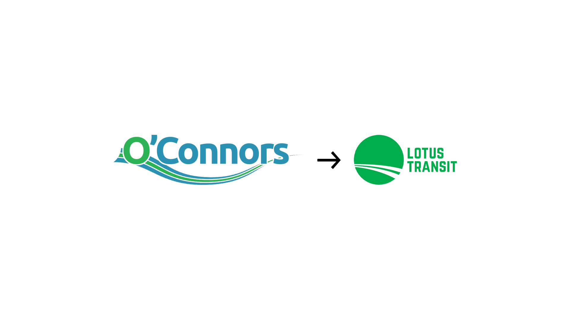 Logo of O'Connors Bus Compnay, with an arrow pointing to operator Lotus Transit
